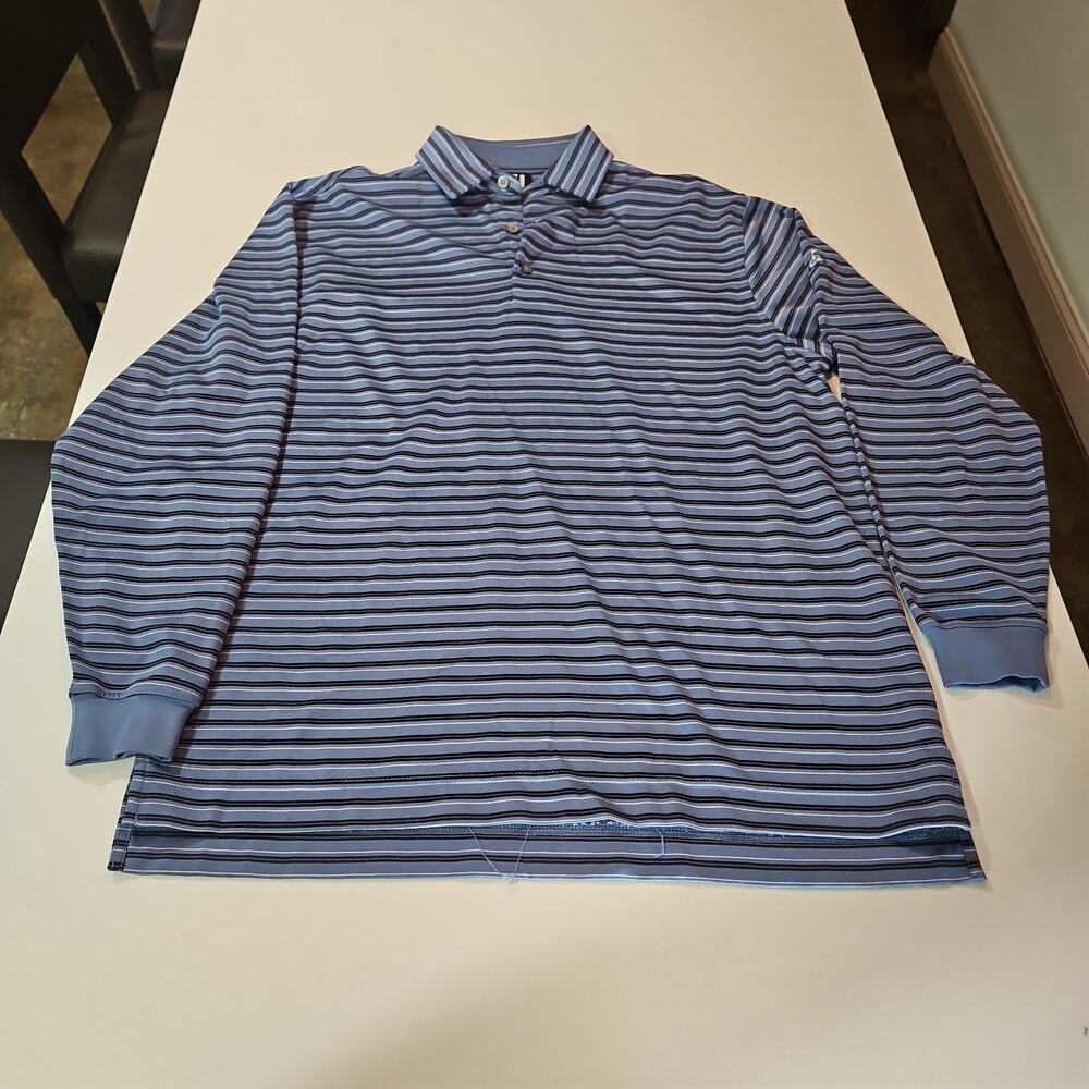Footjoy FJ Men's Long Sleeve Blue Stripe Polo Shirt Size Large